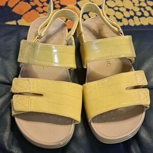 Vionic Roma Sling Back Wedge Heeled Croc-Embossed Sandals Yellow Croc-Embossed
